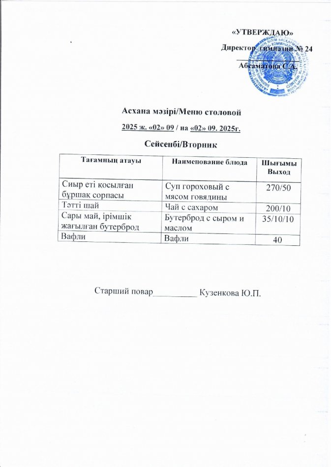 Меню на 02.09.2025