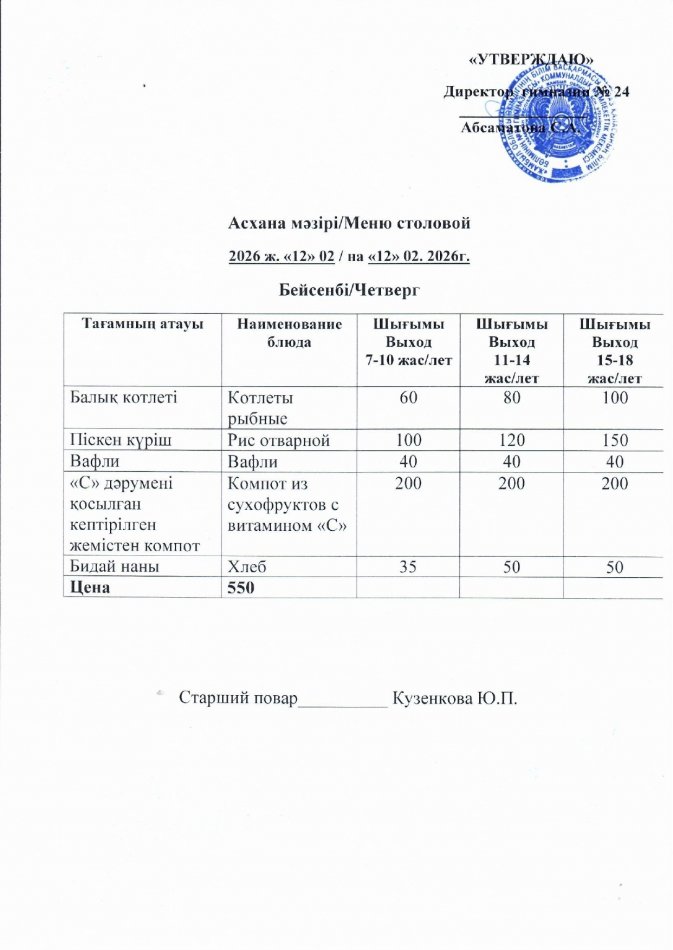 Меню на 12.02.2026