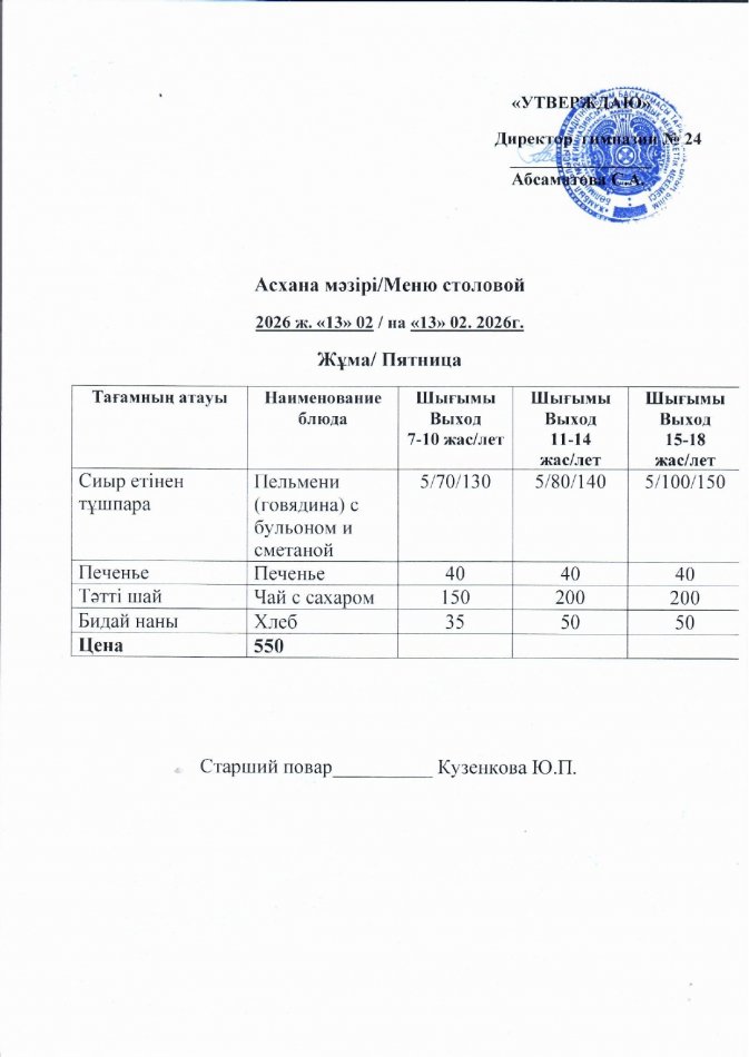Меню на 13.02.2026