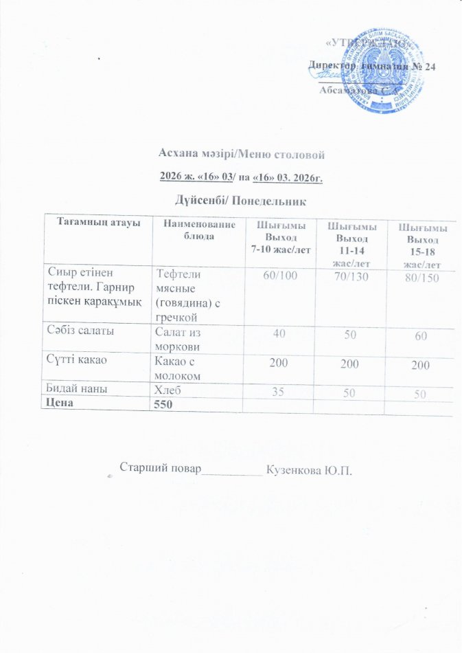 Меню на 16.03.2026