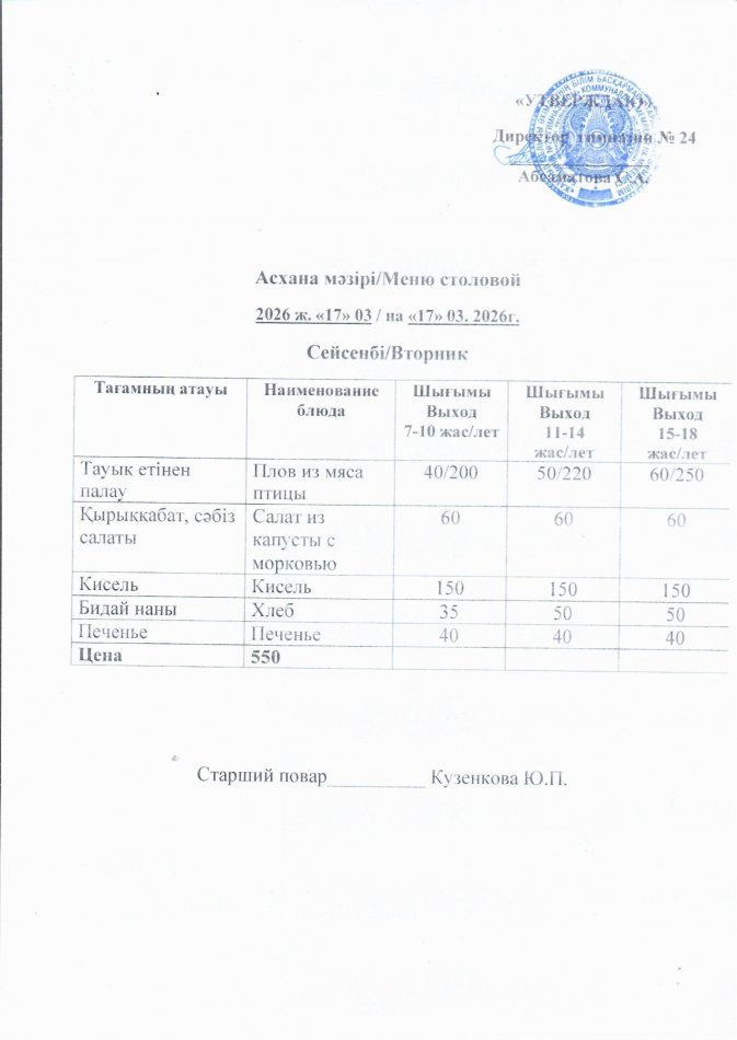 Меню на 17.03.2026